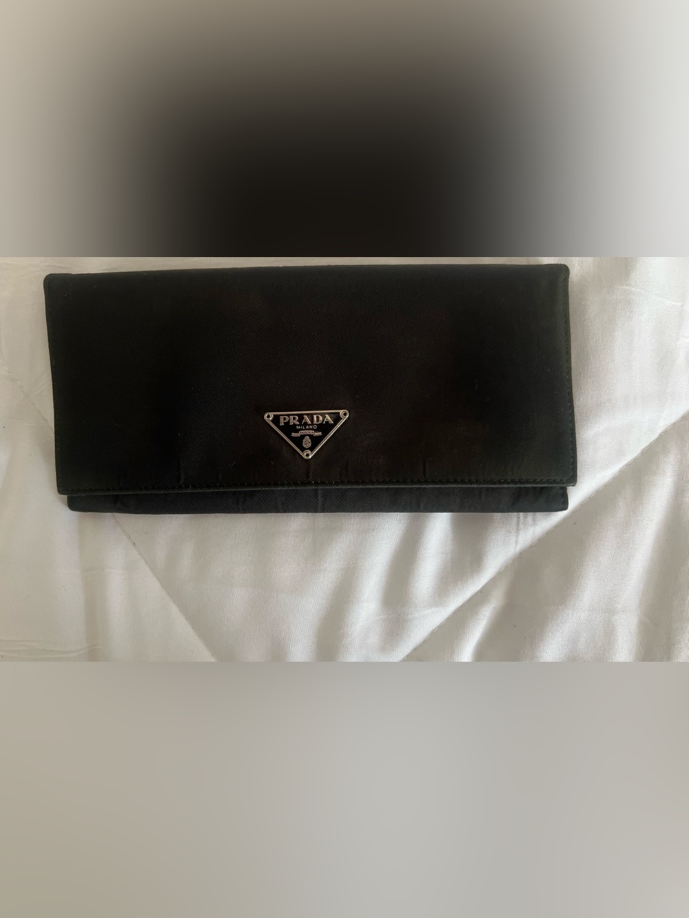 Prada dark green Nylon Triangular Logo Fold Wallet